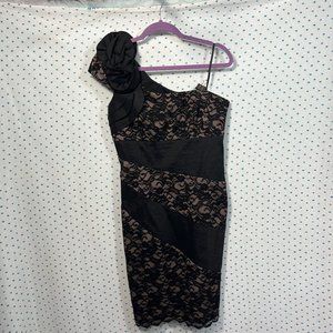 SL Fashions Black Lace & Nude One Shoulder Body-Con Dress